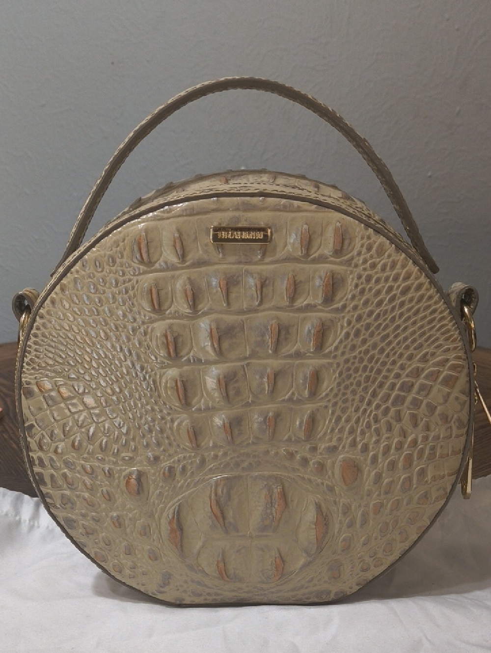 Brahmin Beige Croc-Embossed Lane Top-Handle Mini Bag